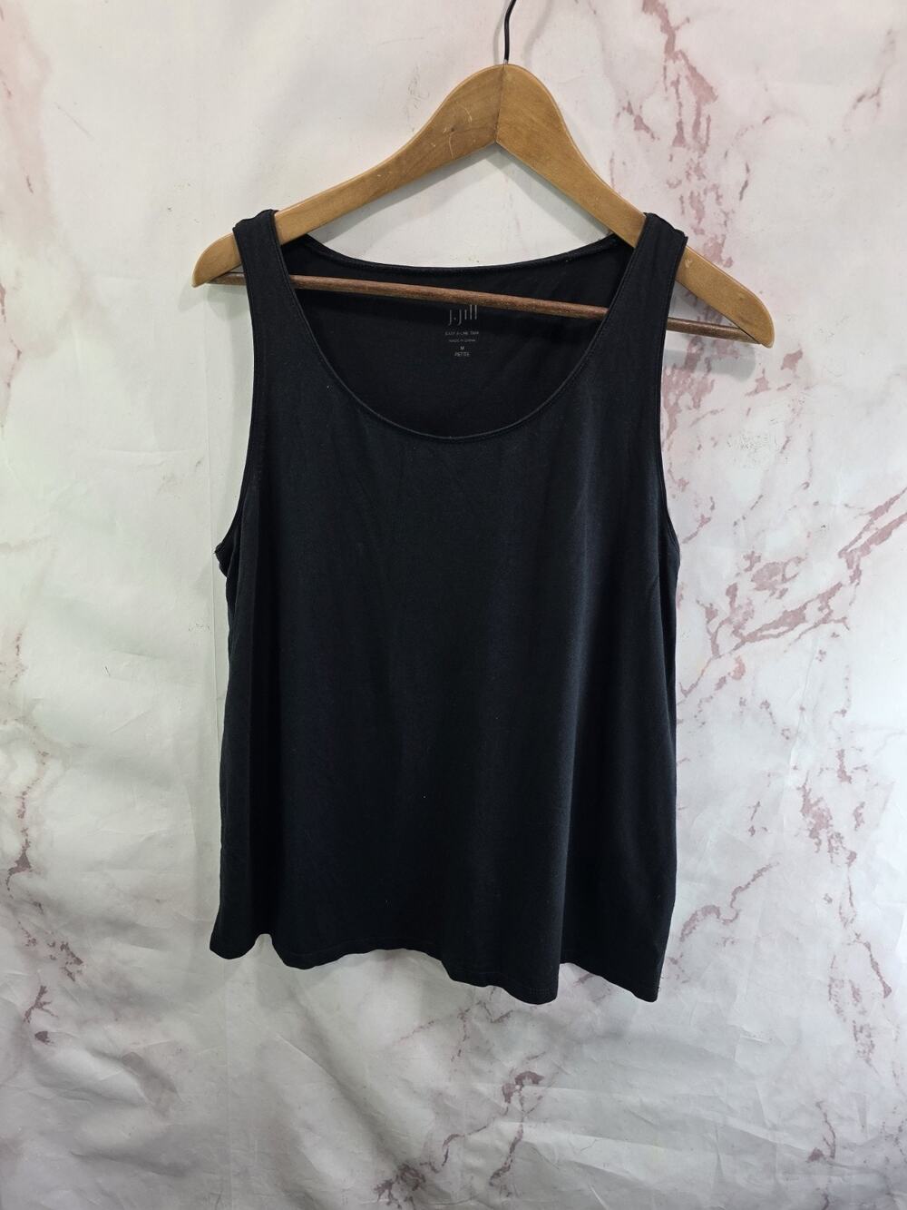 J Jill Shirt Womens Medium Petite MP Black Tank Top Easy A Line Pima Cotton